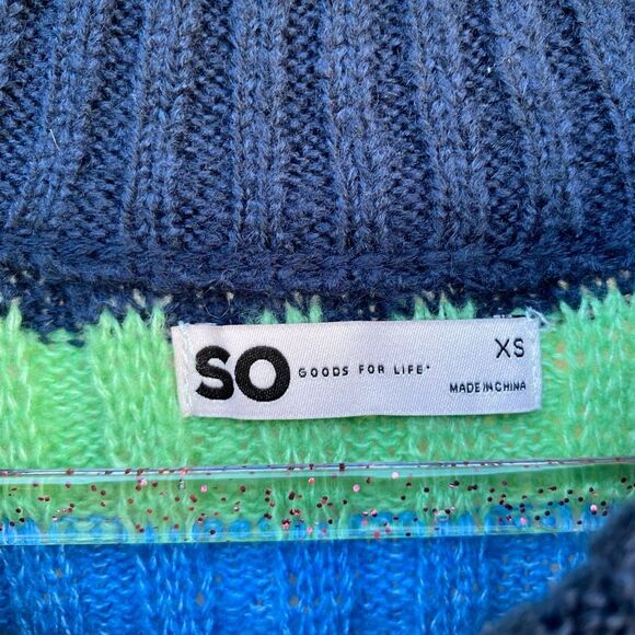 Chunky SO size extra small blue green striped sweater preppy - Picture 4 of 6